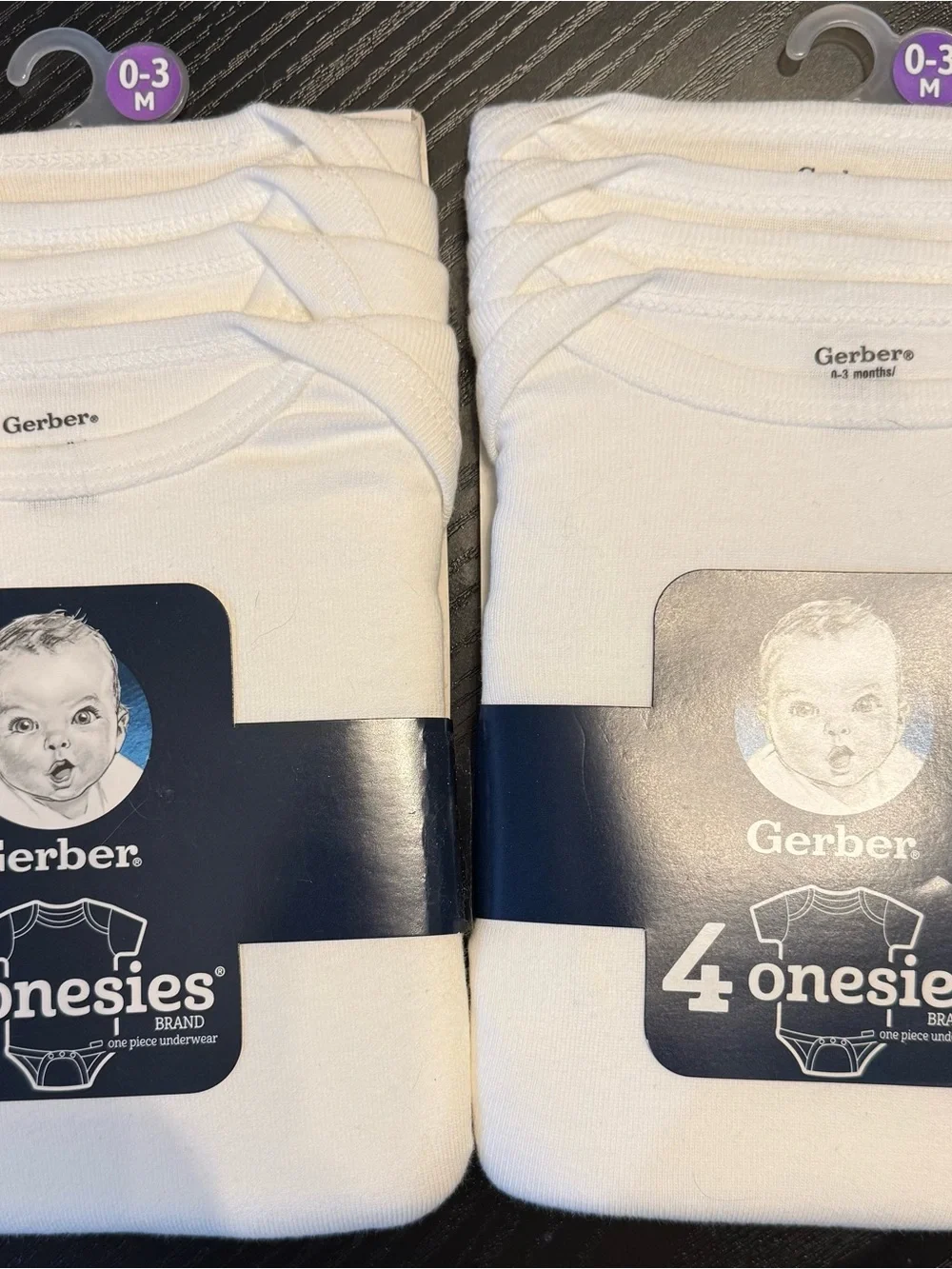 Gerber White Cotton Baby Onesie 4-Pack - 0-3M